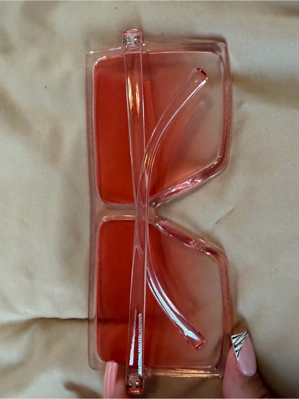 SHEIN Pink Transparent Square Frame Sunglasses